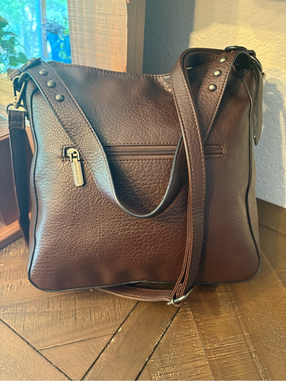 Montana West Dark Brown Studded Leather Shoulder Bag - Picture 7 of 13